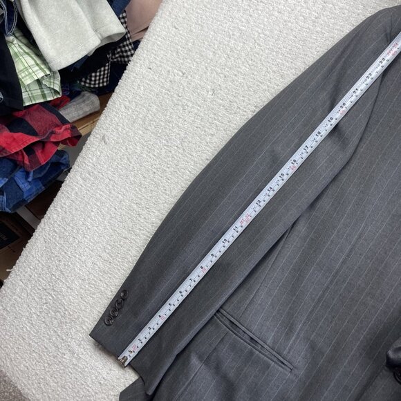 Samuelsohn Men's Sports Coat 42R Grey Wool Super 100s w/ CHalk Line Canada Made - Picture 15 of 16